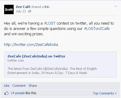 Zee Café twitter contest announcement