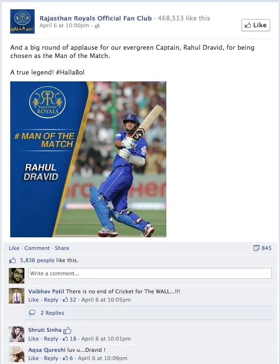 Rajasthan Royals Facebook Famous post 