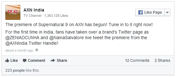 AXN India Twitter announcement