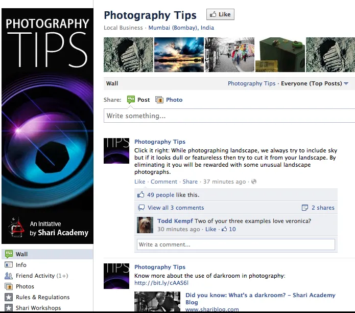 Social media case study : An image of Photography Tips Facebook Page