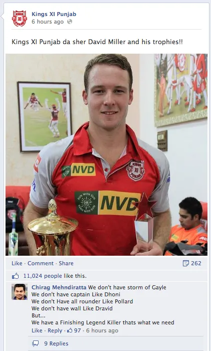 Kings XI Punjab Facebook Famous post