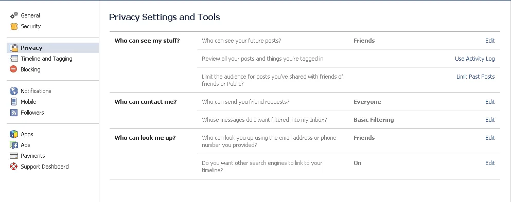 Privacy Settings on facebook