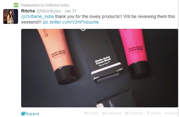 Oriflame Twitter tweet 