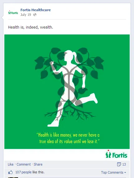 fortis healthcare facebook post