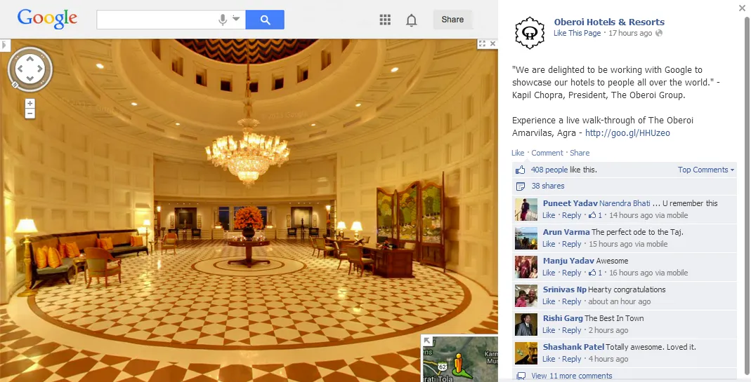 Oberoi Hotels Google Walkthrough on Facebook