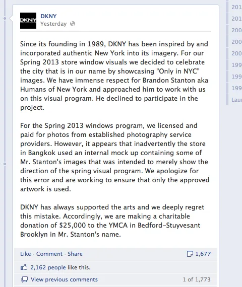 DKNY Facebook post response