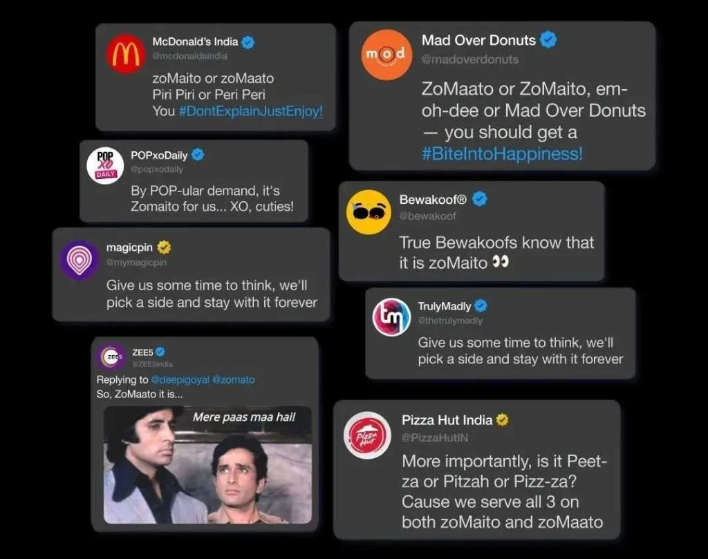 Brands react to Zomato