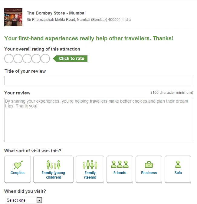 Write a review TripAdvisor