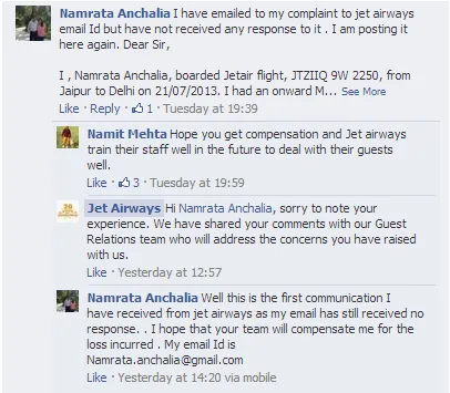 Facebook Customer Support Jet Airways