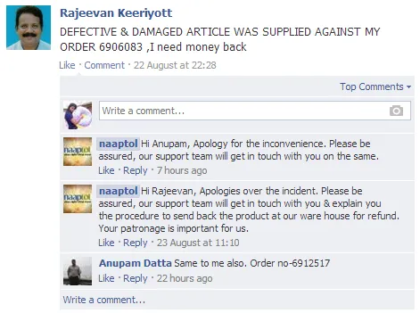 naaptol facebook query