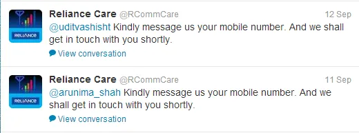 Telecom Industry Reliance communications tweets