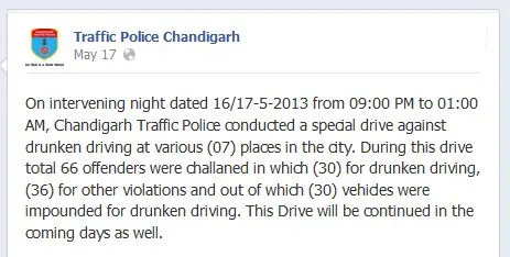 Chandigarh Traffic Police on Facebook