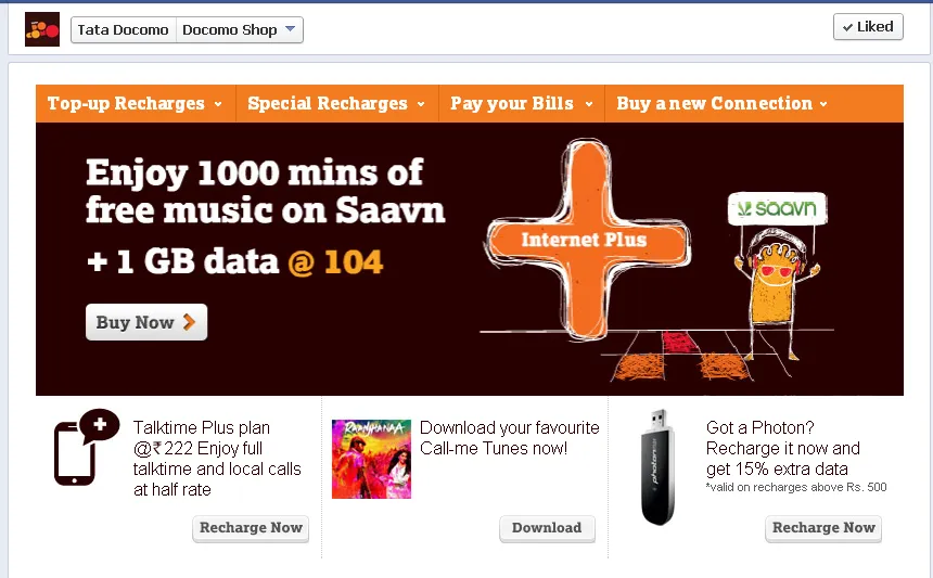 Tata Docomo shop online recharge