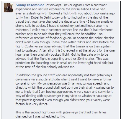 jetairways interaction with customer on fb 