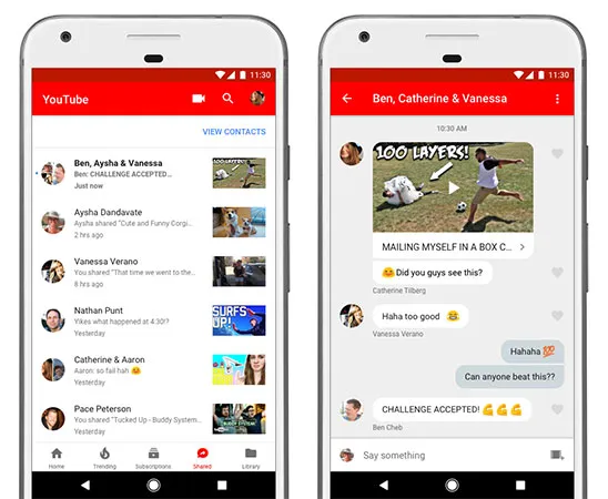 YouTube in-app messaging