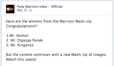 Pune Warriors Facebook Poor copy