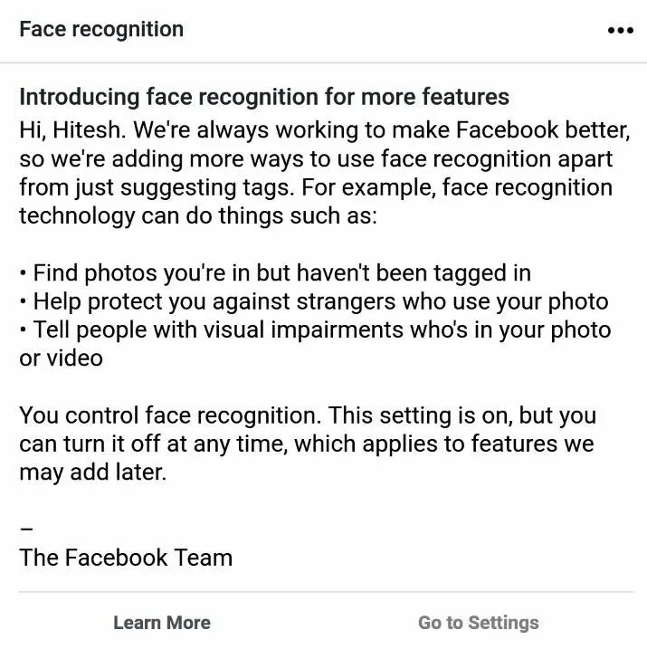 Facial Recognition on Facebook