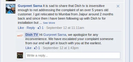 Dish TV Facebook customer support