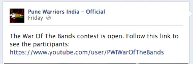 Pune Warriors Facebook Poor copy