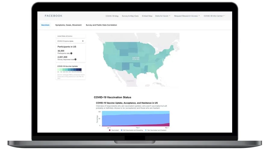 Screenshot of vaccine status map and dashboard