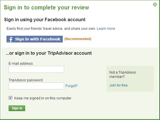 TripAdvisor fb login