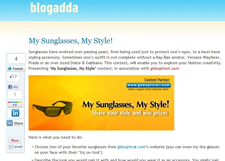 Blogadda GKB Optical Blogger Campaign