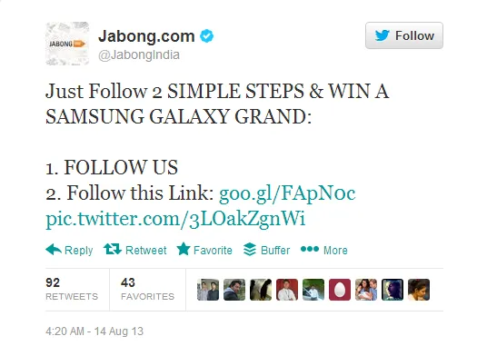 jabong quiz twitter