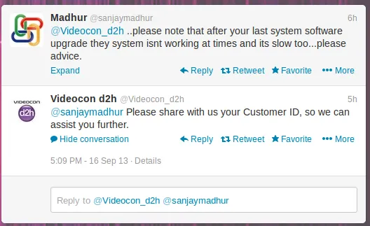 Videocon d2h twitter customer support