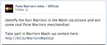 Pune Warriors Facebook Poor copy