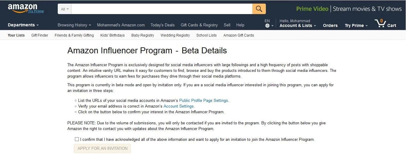 Amazon Influencer Program