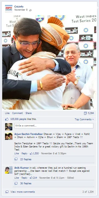 Cricinfo Sachin Tendulkar Facebook Post