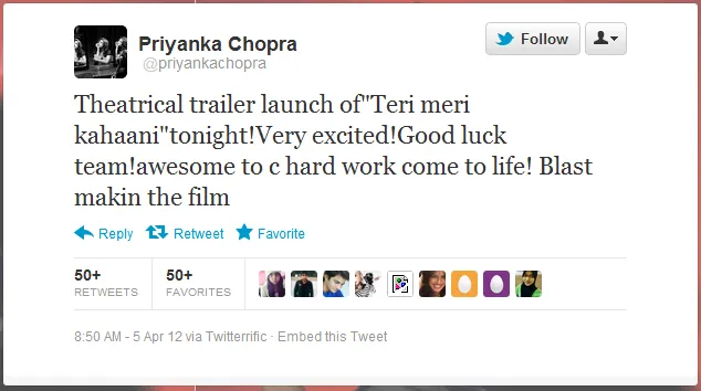 Straight from Priyanka Chopra's Twitter Handle