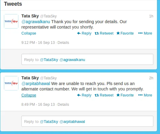 Tata sky twitter support