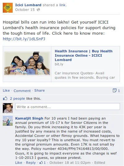 ICICI Lombard facebook post