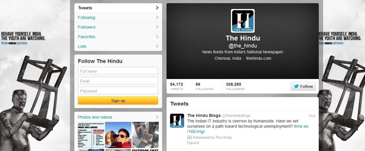 the hindu using social media