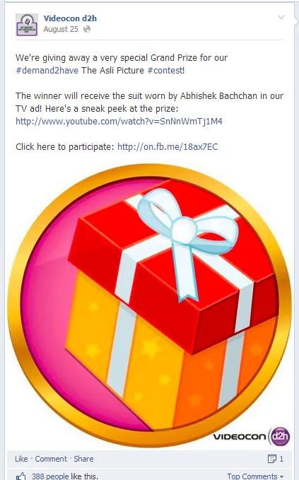 Videocon d2h Facebook contest