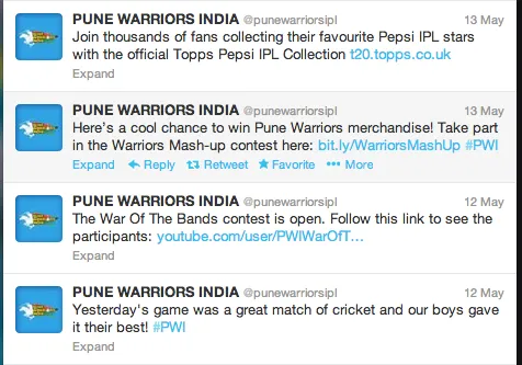 Pune Warriors Twitter Tweet-poor copy