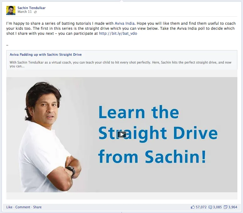 Aviva Life Insurance Facebook Post Sahin Tendulkar