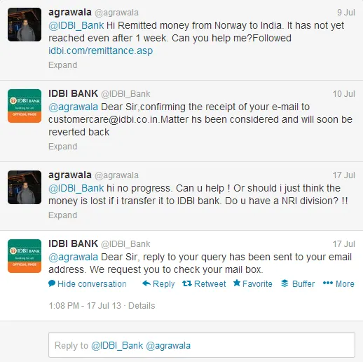 idbi bank twitter customer support