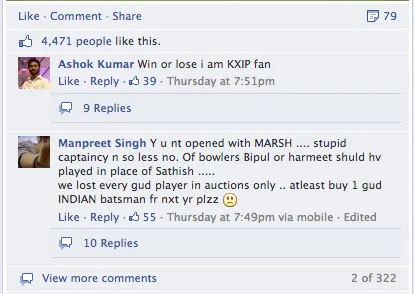 Kings XI Punjab Facebook Comments