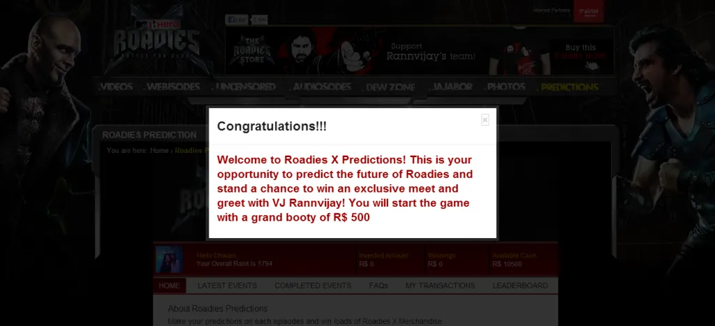 Roadies X Predictions   Application 1