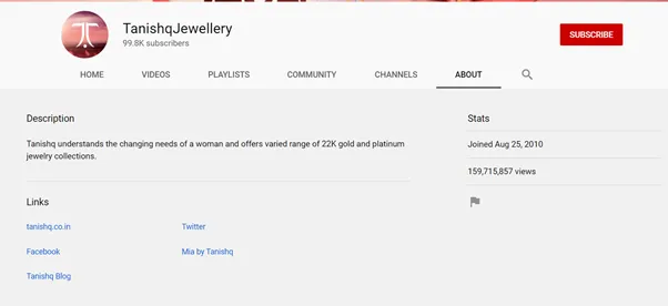 Tanishq marketing strategy- youtube page