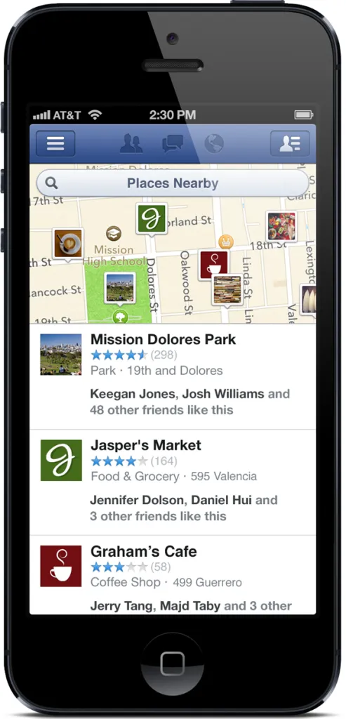 Facebook places nearby