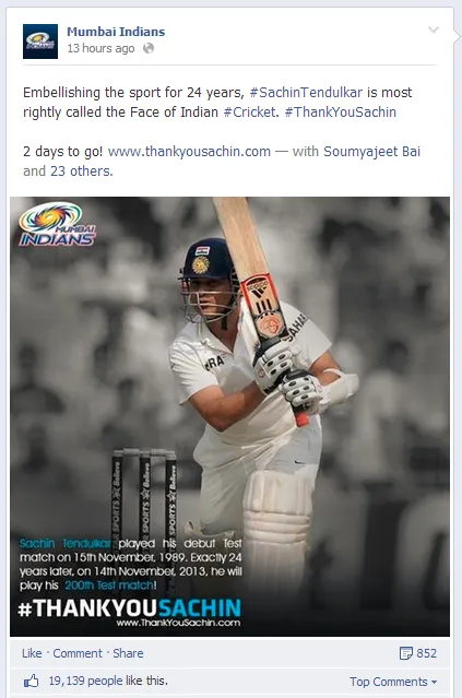 Mumbai Indians Sachin Tendulkar Facebook Post