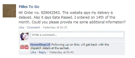 Homeshop18 facebook query