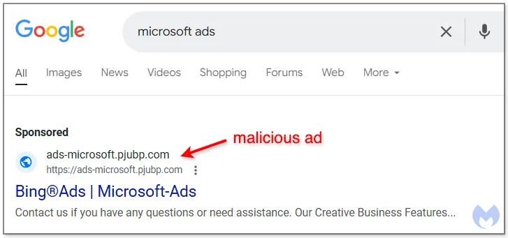 Figure 1: A Google search for 'microsoft ads'