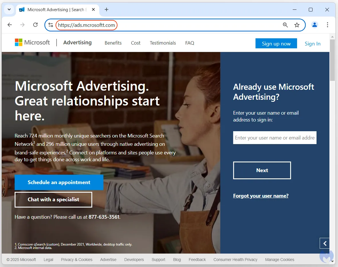 Figure 6: Microsoft Advertising phishing page