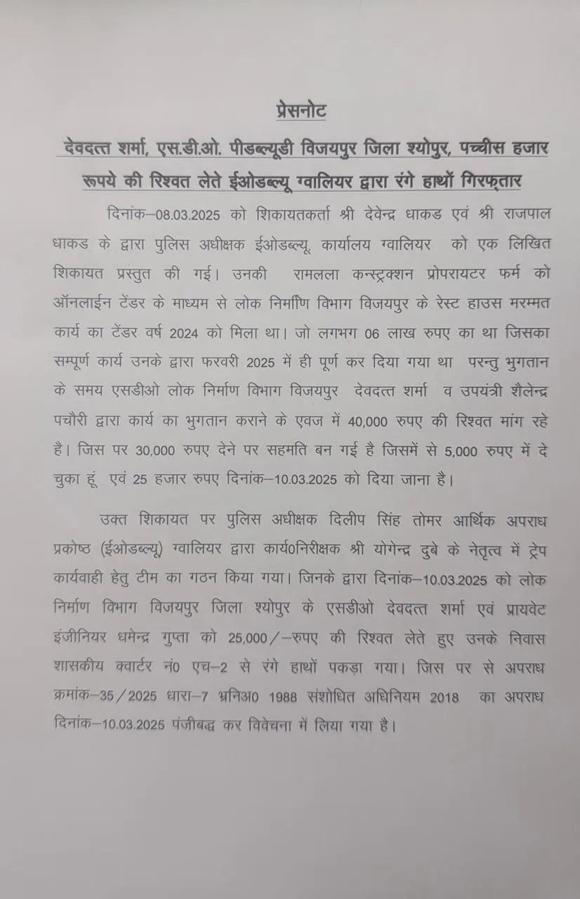 bribe case shyopur