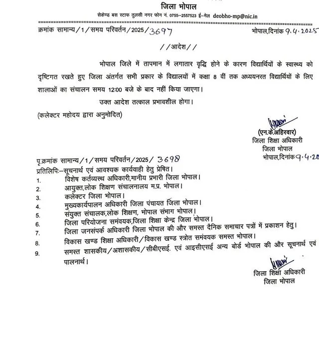 bhopal school timings 