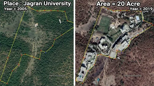 जागरण लेक यूनिवर्सिटी में 2009 से 2019 तक कैसे खत्म हुई हरियाली